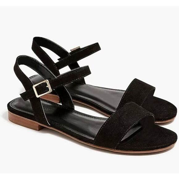 J. Crew size 7 Black Suede Strappy Sandals Flat - Picture 1 of 7